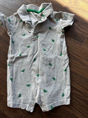 Carter's Gray Romper with Green Trim and Turtle Motif